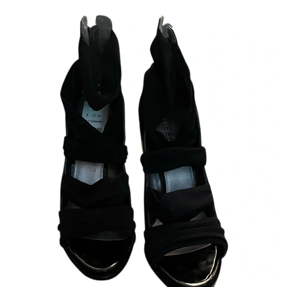 Guess size 10 black patent leather platform gladiator heels evening event